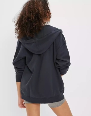 Sweat à Capuche American Eagle AE Oversized Zip-Up Noir Femme | TIL-23836160